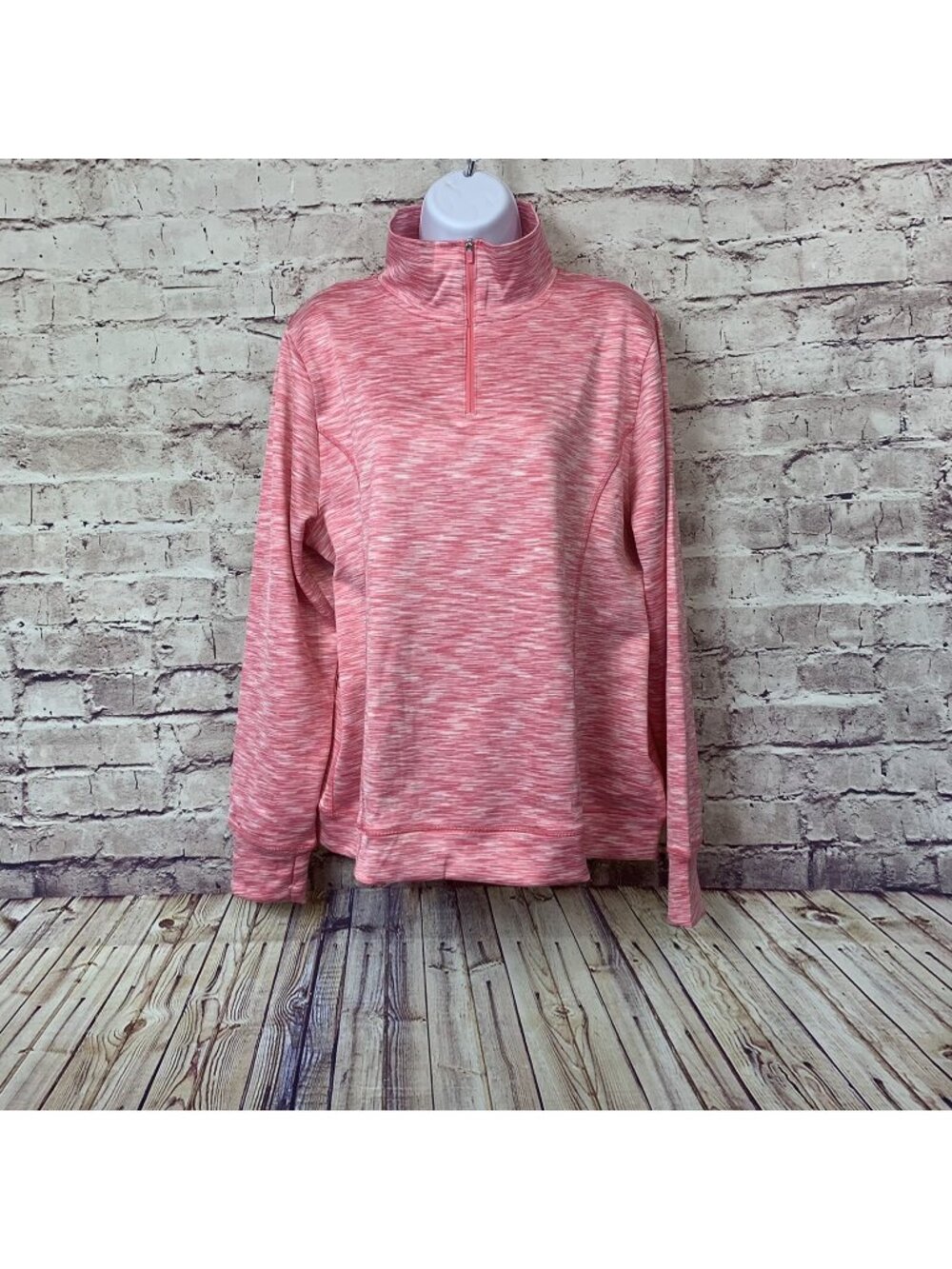 J. Crew Pink 1/4 Zip Space Dyed Long Sleeve Top